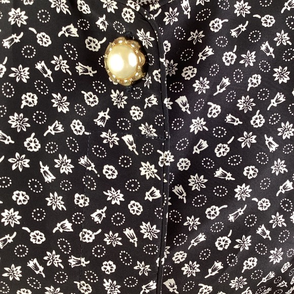 Vintage Andrea Gayle Floral Dress Suit Set Size 10 Black White Pearl Button - Picture 3 of 12